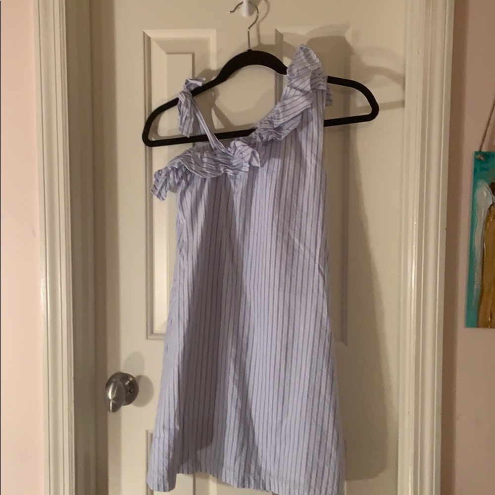 Bella Bliss Girls Blue and White Striped Dress